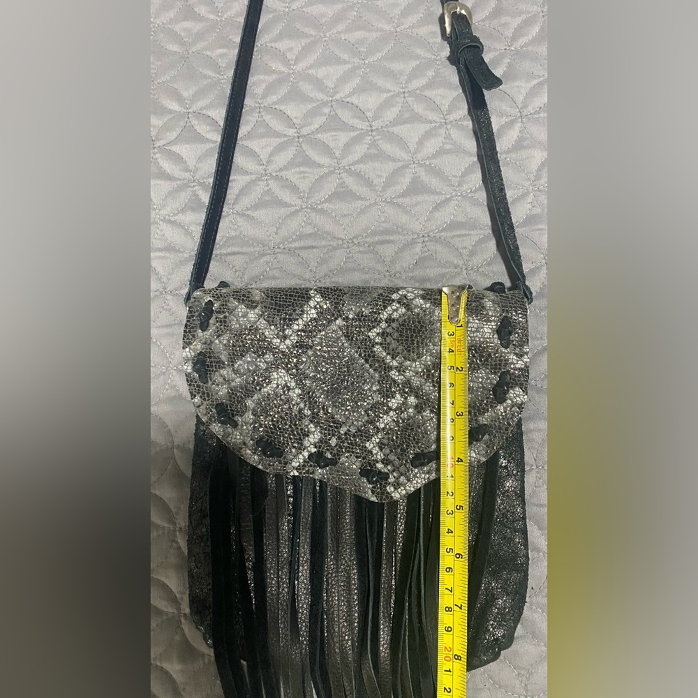 LeatherRock python crossbody bag, black silver animal print western L&R USA